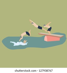 Illustration of man diving into water