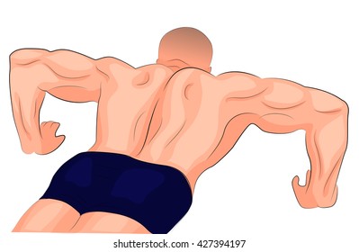 illustration of a man does pushups. bodybuilder
