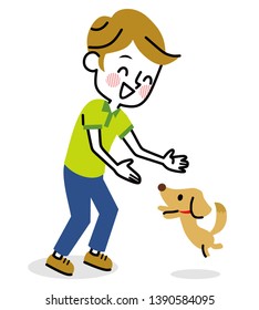 Illustration of a man and a dog.