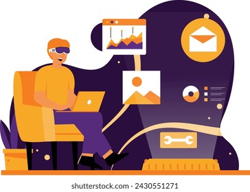 Illustration of a man doing an activity using VR
