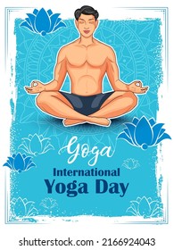 illustration of man doing asana and meditation practice for International Yoga Day on 21st June