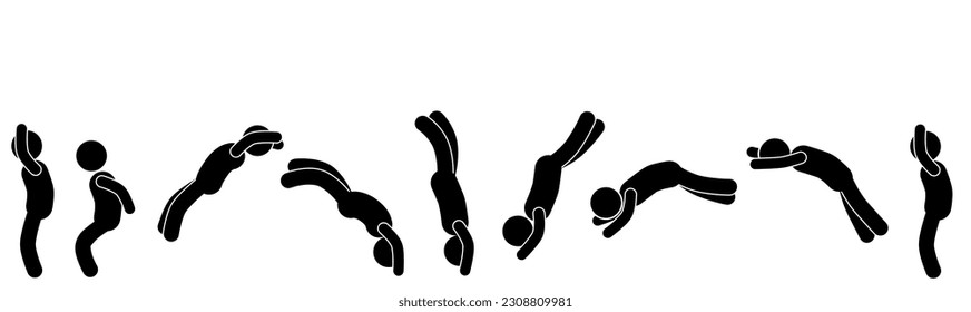 illustration of a man doing a back flip and a front flip. stick figures