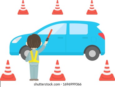 Illustration of a man doing car traffic control.
