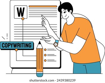 Illustration of a man doing a copywriting planner