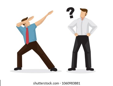 Illustration of man doing a dab and his colleague donÃ¢â?¬â?¢t understand it. Vector cartoon illustration. 
