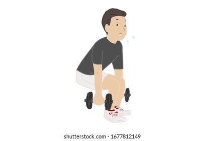 Illustration of a man doing dumbbell squat