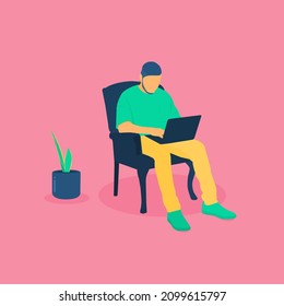 Illustration of a man doing his office work at home