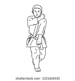 Illustration of a man doing karate (kata) (white background, vector, cut out)