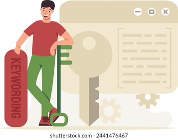 Illustration of a Man doing Keyword Research