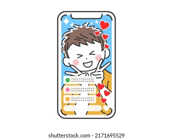 An illustration of a man doing live streaming as seen on a smartphone.