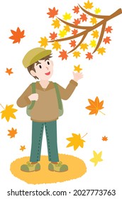 Illustration of a man doing maple-tree viewing