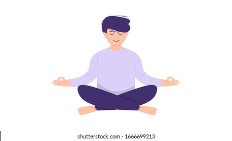 illustration of a man doing meditation. relax, controlling mind and emotions, inception and the search for ideas. flat design