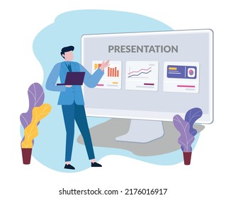 illustration of a man doing a presentation in front of a computer