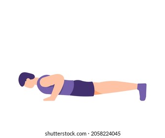 illustration of a man doing push ups. correct push-up position. sport. people activity. flat cartoon style. vector design