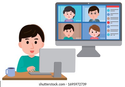 Illustration of a man doing remote work