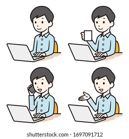 Illustration of a man doing remote work.