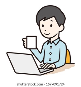 Illustration of a man doing remote work.