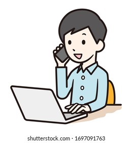 Illustration of a man doing remote work.