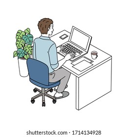 Ilustración de un hombre que realiza trabajo a distancia
