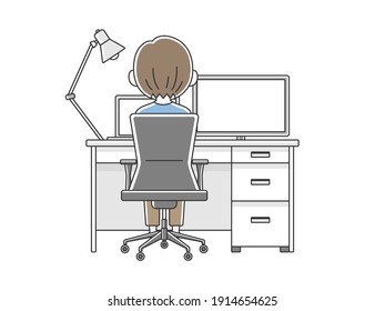Illustration eines Mannes, der an seinem Schreibtisch fernarbeitet.