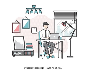 Illustration of a man doing remote work