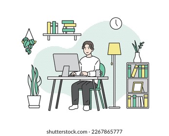 Illustration of a man doing remote work