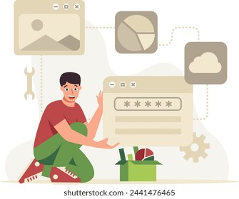 Illustration of a Man doing Seo Content