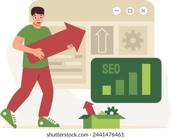 Illustration of a Man doing Seo Data Analysis