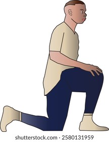 the illustration of man doing a silent kneeling pose.