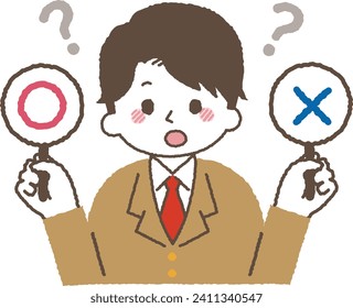 Ilustración de un hombre haciendo una prueba verdadera o falsa.