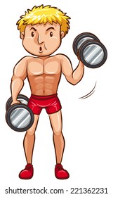 Ilustración de un hombre haciendo levantamiento de pesas