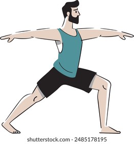 Illustration of a man doing yoga exercise, hand drawn doodle style