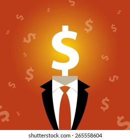Illustration of a man with a dollar sign instead of a head