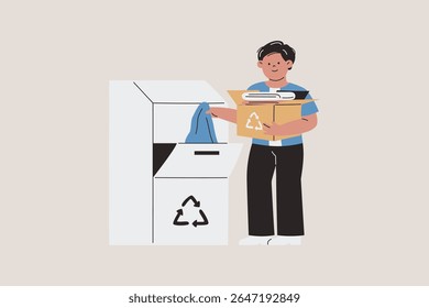 Ilustração de Homem Doando Roupas Usadas para Reciclagem