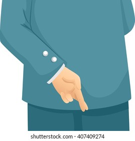 Illustration of a Man Dressed in a Suit Crossing His Fingers Behind His Back