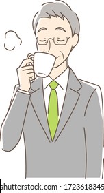 Illustration of a man drinking coffee in a mug cup