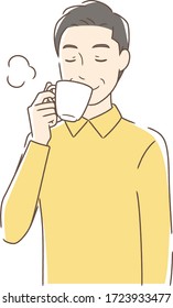 Illustration of a man drinking coffee in a mug cup