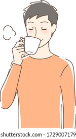 Illustration of a man drinking coffee in a mug cup