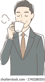 Illustration of a man drinking coffee in a mug cup