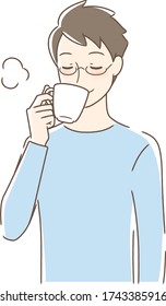 Illustration of a man drinking coffee in a mug cup