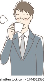Illustration of a man drinking coffee in a mug cup