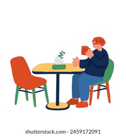Illustration of a man drinking coffee at a stylish cafe