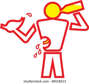 Illustration of a man drinking with an hand and holding his liver in the other