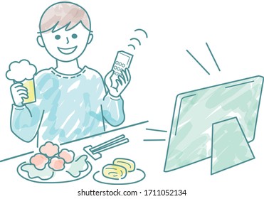 Illustration of a man drinking at home