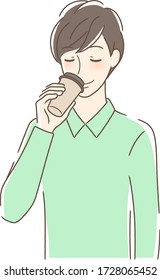 Ilustración de un hombre bebiendo café para llevar