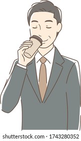 Illustration of a man drinking takeaway coffee