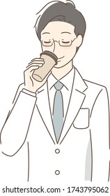Ilustración de un hombre bebiendo café para llevar