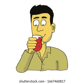 illustration of man drinking tea. vector. cartoon.