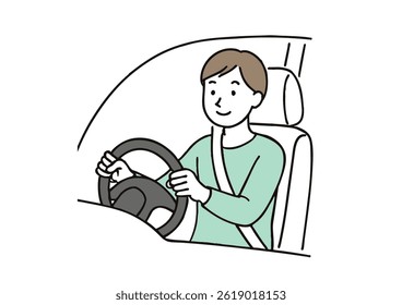 Illustration of a Man Driving a Car Safely