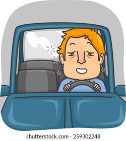 Ilustración de un hombre conduciendo un auto mientras estaba ebrio